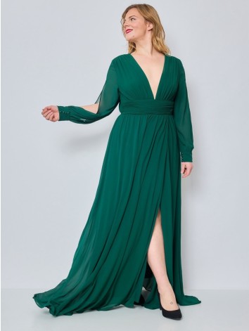 Dámske zelené spoločenské šaty s rázporkom ALEXA