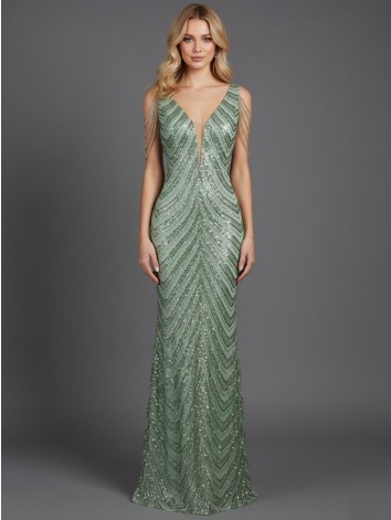 Dámske zelené trblietavé spoločenské šaty s flitrami pre moletky