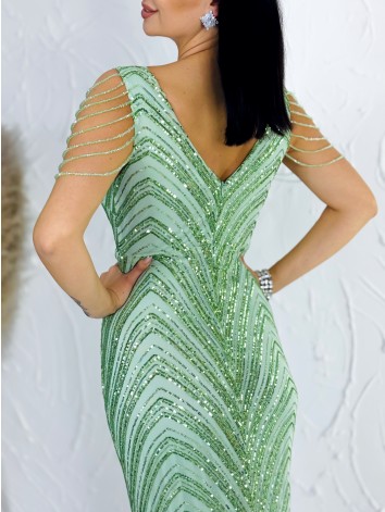 Dámske zelené trblietavé spoločenské šaty s flitrami pre moletky