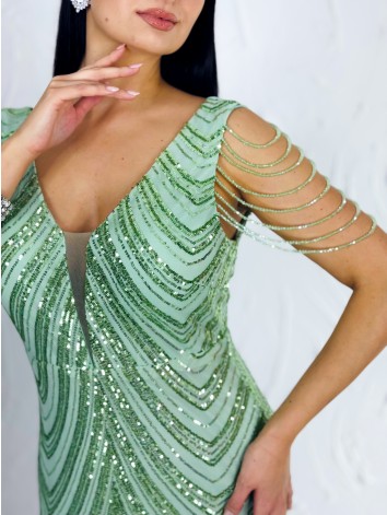 Dámske zelené trblietavé spoločenské šaty s flitrami pre moletky