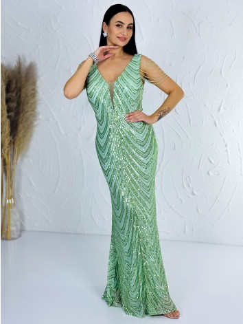 Dámske zelené trblietavé spoločenské šaty s flitrami pre moletky