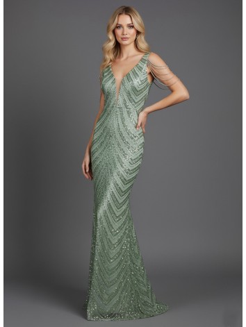 Dámske zelené trblietavé spoločenské šaty s flitrami pre moletky
