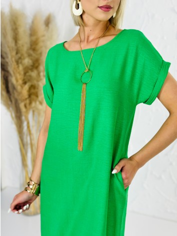 Dámske zelené voľné letné šaty aj pre moletky s vreckami