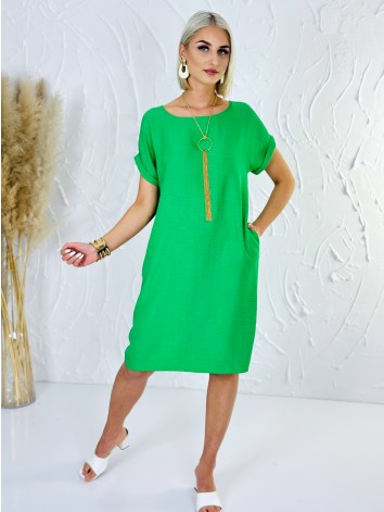 Dámske zelené voľné letné šaty aj pre moletky s vreckami