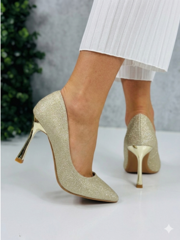 Dámske zlaté trblietavé lodičky na nízkom opätku