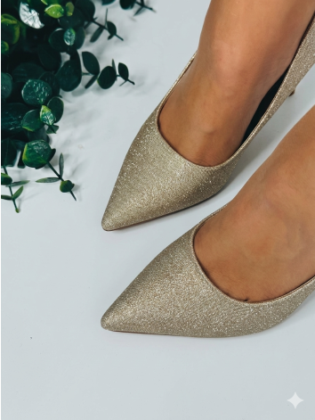 Dámske zlaté trblietavé lodičky na nízkom opätku