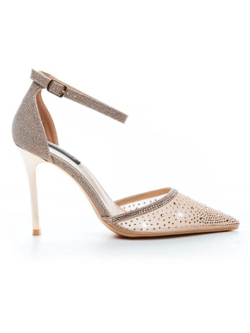 Dámske zlaté sandále s ozdobnými kamienkami Rumea