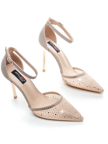 Dámske zlaté sandále s ozdobnými kamienkami Rumea