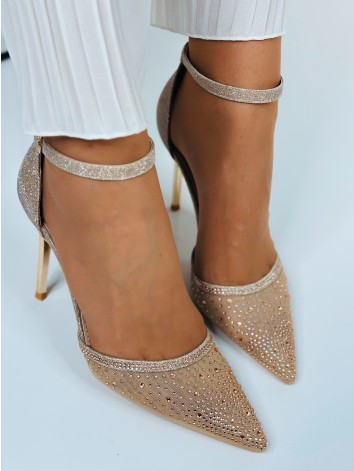 Dámske zlaté sandále s ozdobnými kamienkami Rumea