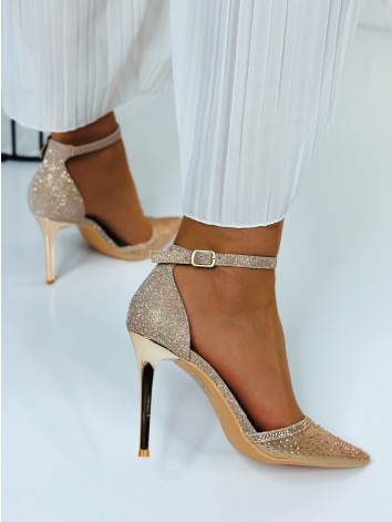 Dámske zlaté sandále s ozdobnými kamienkami Rumea