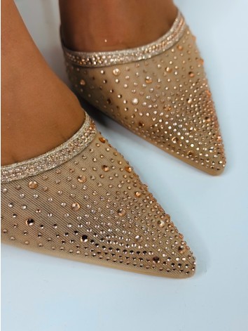 Dámske zlaté sandále s ozdobnými kamienkami Rumea