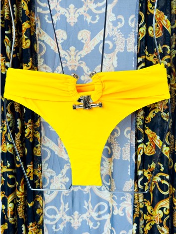 Dámske žlté dvojdielne plavky so zlatou aplikáciou + kimono