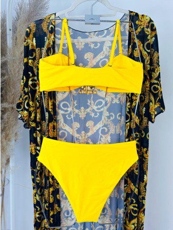 Dámske žlté dvojdielne plavky so zlatou aplikáciou + kimono