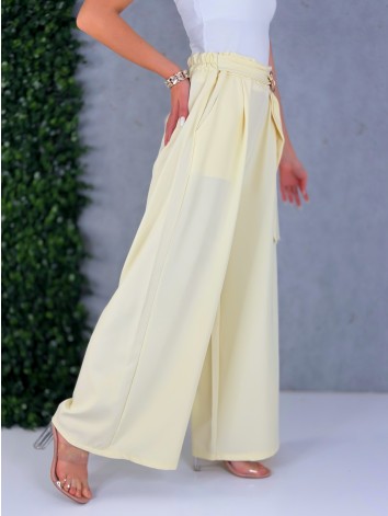 Dámske žlté elegantné široké nohavice so sťahovaním Santorini
