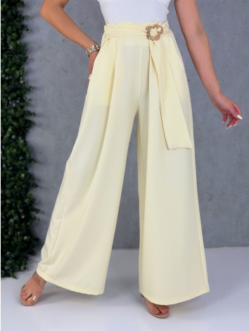 Dámske žlté elegantné široké nohavice so sťahovaním Santorini