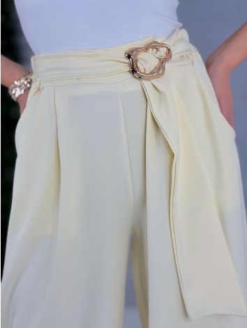 Dámske žlté elegantné široké nohavice so sťahovaním Santorini