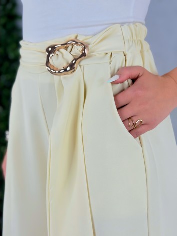 Dámske žlté elegantné široké nohavice so sťahovaním Santorini