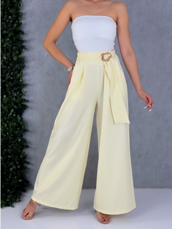 Dámske žlté elegantné široké nohavice so sťahovaním Santorini