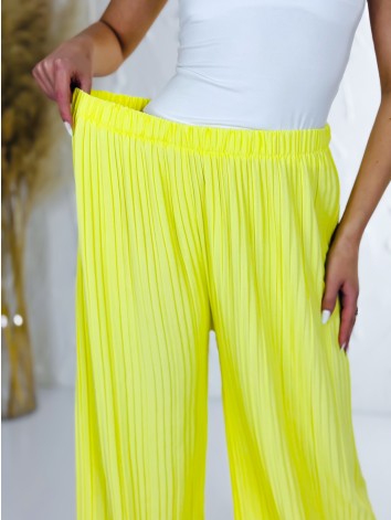 Dámske žlté plisované nohavice s vysokým pásom Korfu
