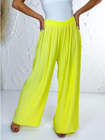 Dámske žlté plisované nohavice s vysokým pásom Korfu