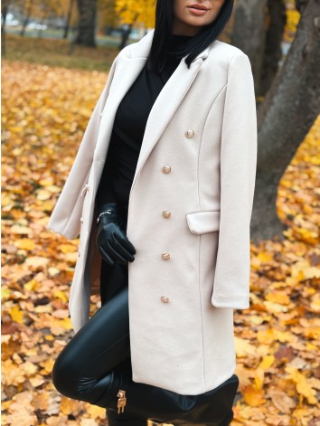 Dámsky béžový elegantný kabát s dvojradovým zapínaním Amara