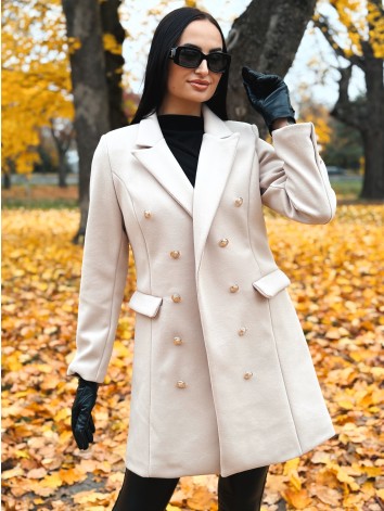 Dámsky béžový elegantný kabát s dvojradovým zapínaním Amara