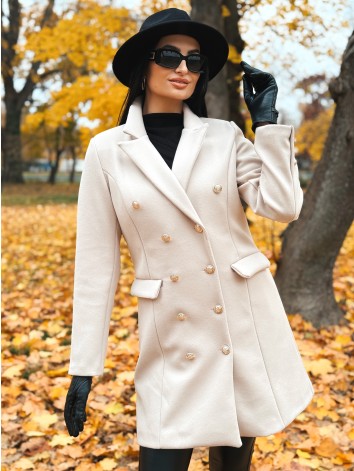 Dámsky béžový elegantný kabát s dvojradovým zapínaním Amara