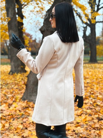 Dámsky béžový elegantný kabát s dvojradovým zapínaním Amara