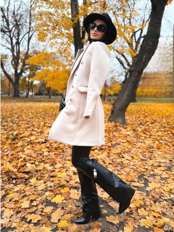 Dámsky béžový elegantný kabát s dvojradovým zapínaním Amara