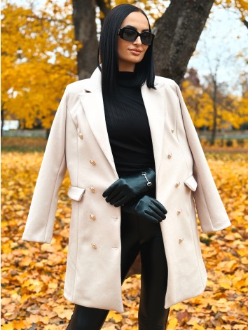 Dámsky béžový elegantný kabát s dvojradovým zapínaním Amara