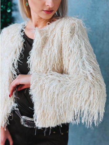 Dámsky béžový kožuštek s dlhým vlasom Eroa