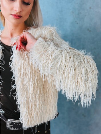 Dámsky béžový kožuštek s dlhým vlasom Eroa