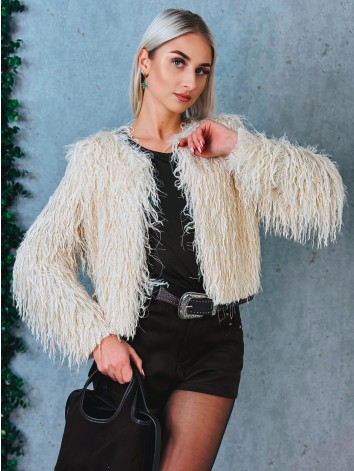 Dámsky béžový kožuštek s dlhým vlasom Eroa