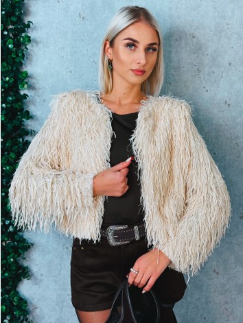 Dámsky béžový kožuštek s dlhým vlasom Eroa