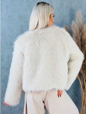 Dámsky béžový kožuštek s huňatým efektom