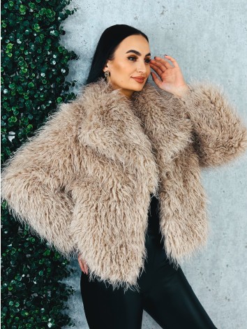 Dámsky béžový mohutný ovečkový kožuch Aurora