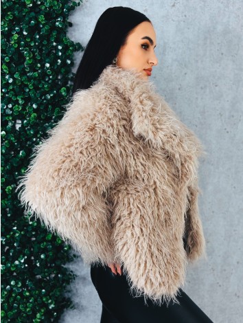 Dámsky béžový mohutný ovečkový kožuch Aurora