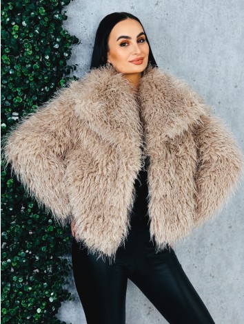 Dámsky béžový mohutný ovečkový kožuch Aurora