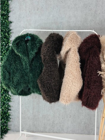 Dámsky béžový ovečkový kožuch s kapucňou Aria