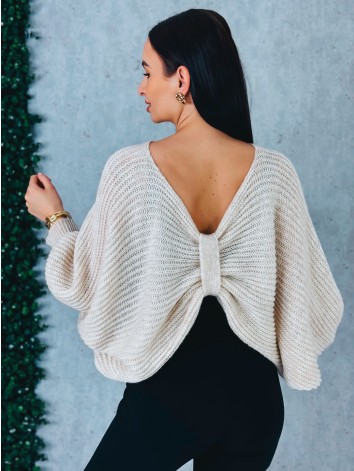 Dámsky béžový pletený sveter s uzlom