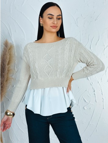 Dámsky béžový sveter s volánovým detailom