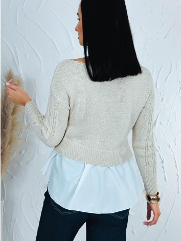 Dámsky béžový sveter s volánovým detailom