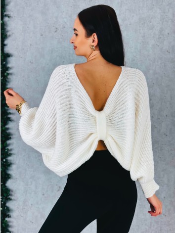 Dámsky biely pletený sveter s uzlom