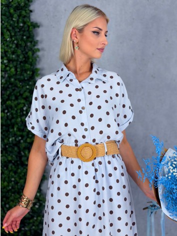 Dámsky bodkovaný komplet so sukňou a opaskom Isabella - babymodrá
