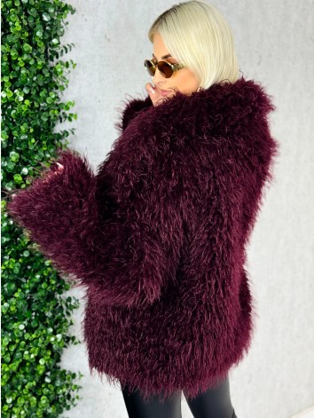 Dámsky bordový mohutný ovečkový kožuch Aurora