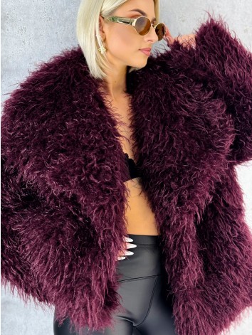 Dámsky bordový mohutný ovečkový kožuch Aurora