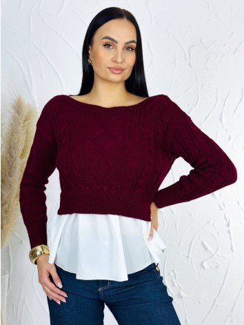 Dámsky bordový sveter s volánovým detailom