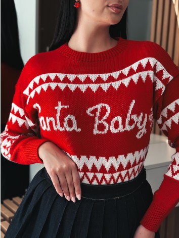 Dámsky červený vianočný sveter Santa Baby