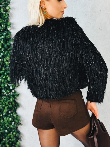 Dámsky čierny kožuštek s dlhým vlasom Eroa