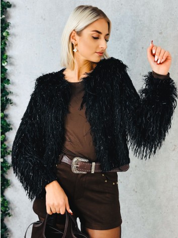 Dámsky čierny kožuštek s dlhým vlasom Eroa